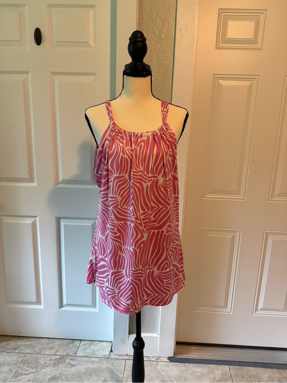 Women's Pink Printed Halter Tank Top